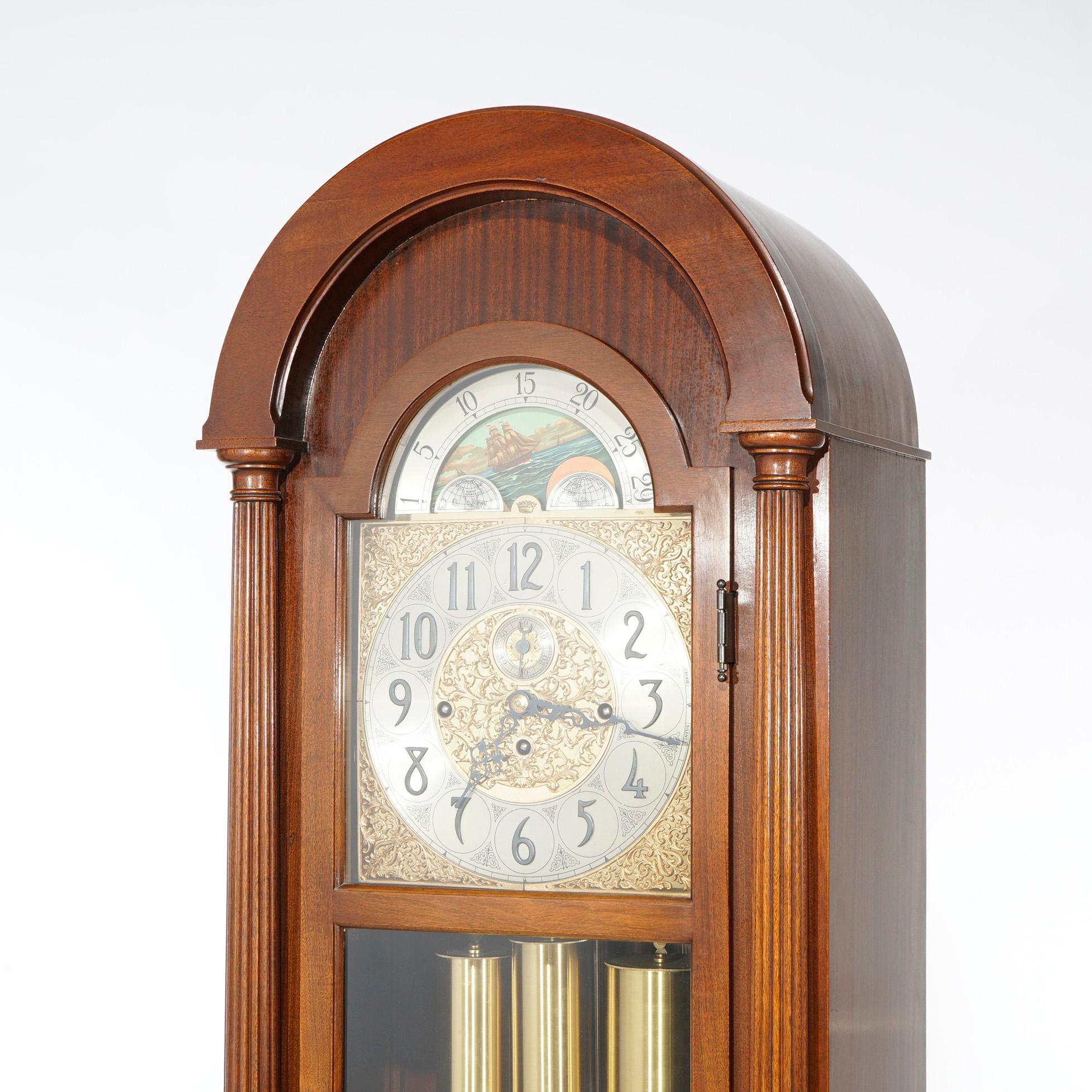 20th Century Antique Neoclassical Herschede Five-Tube Mahogany Tall Case Clock Circa 1930