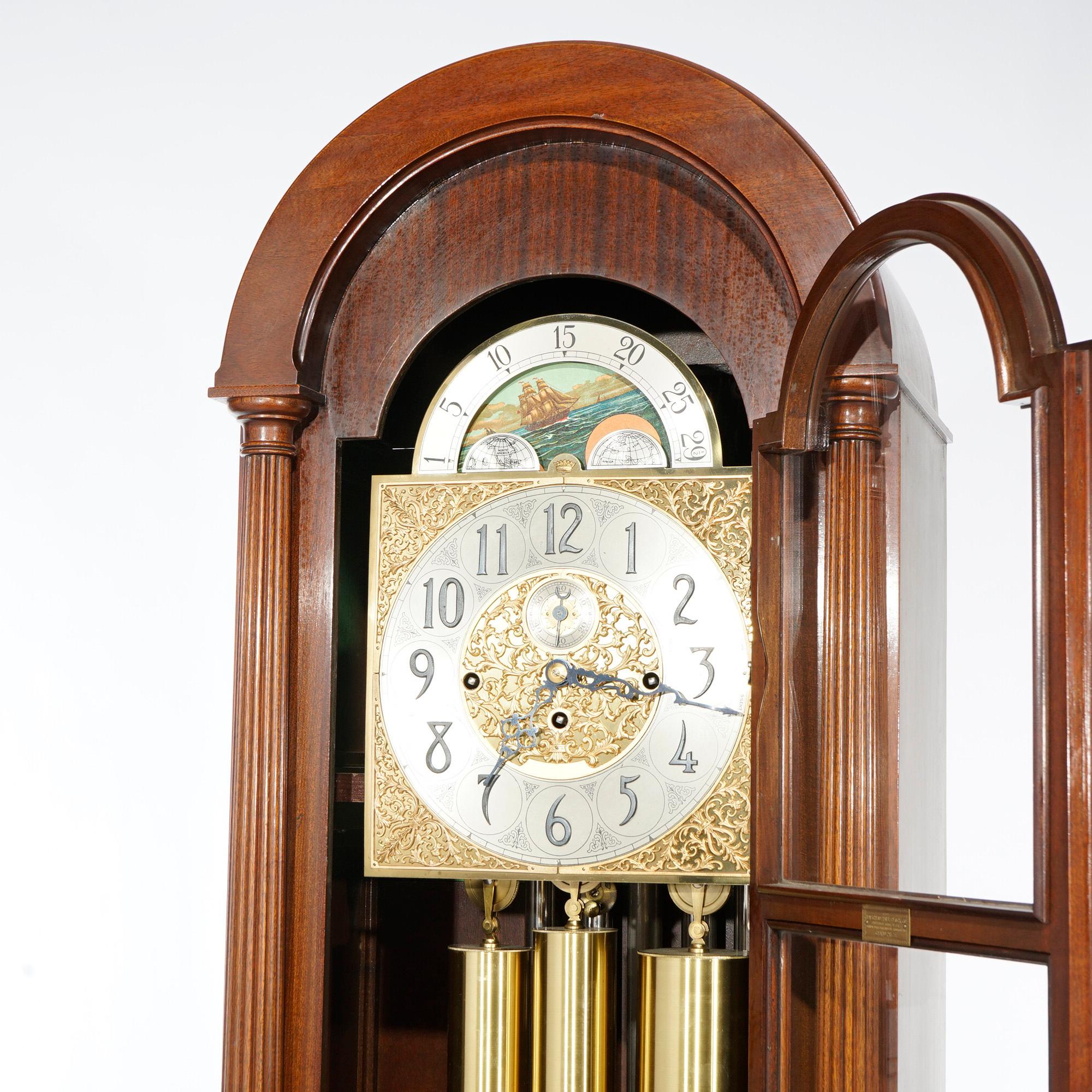 Antique Neoclassical Herschede Five-Tube Mahogany Tall Case Clock Circa 1930 1