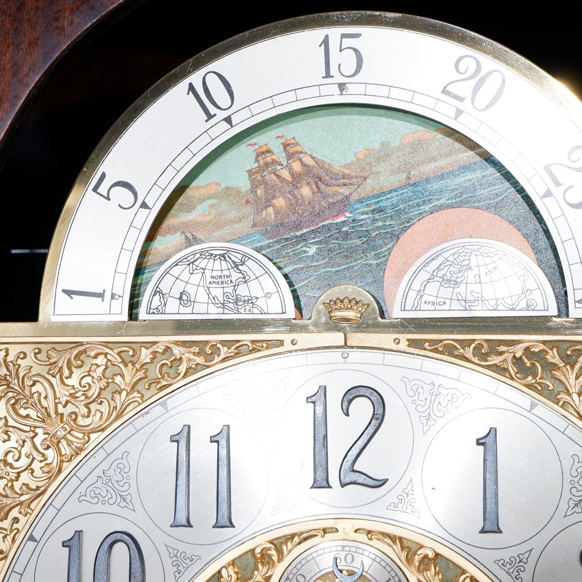 Antique Neoclassical Herschede Five-Tube Mahogany Tall Case Clock Circa 1930 2