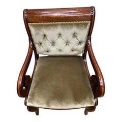 Antique Neoclassical Inlaid Scroll Arm Armchair Desk Chair Newly Reupholstered