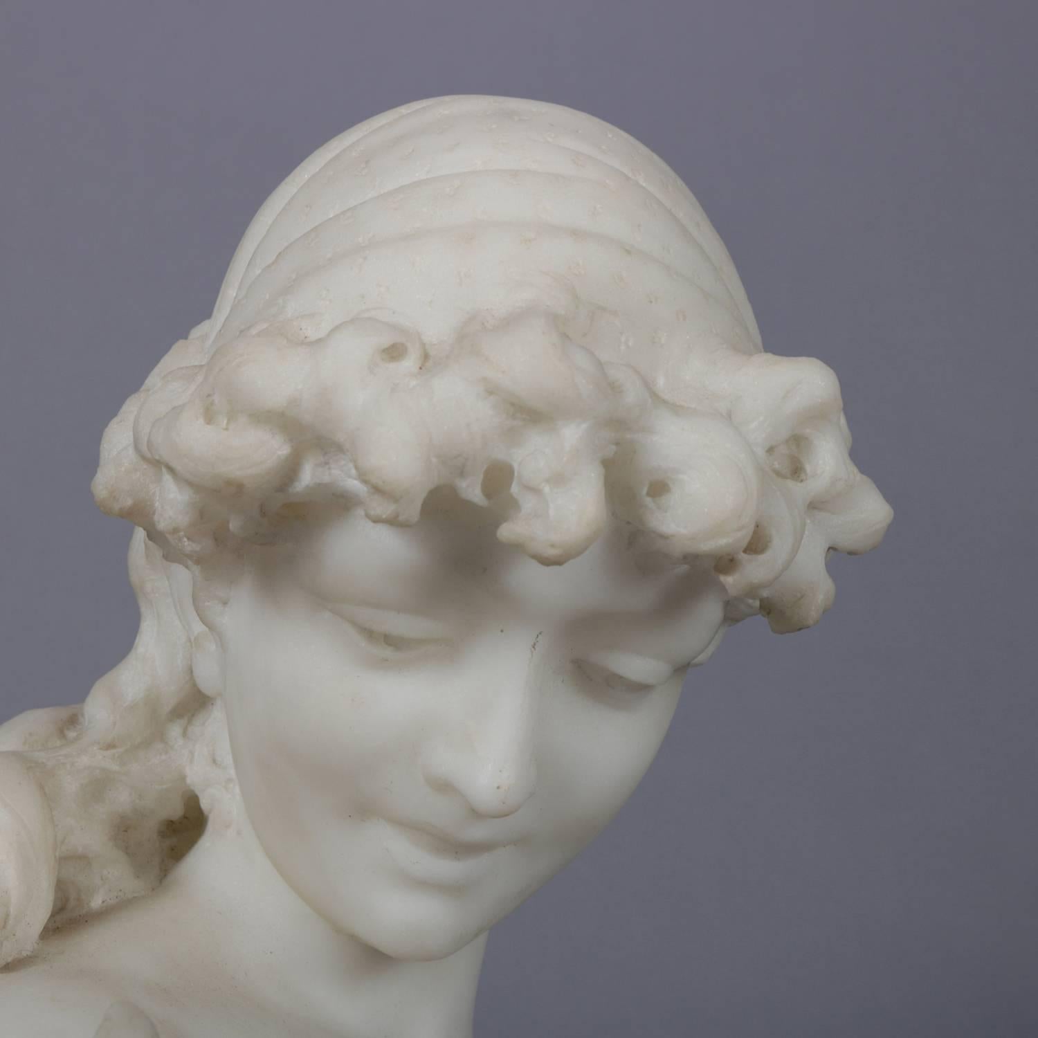 Antique Neoclassical Italian Carved Alabaster Portrait Bust Sculpture In Good Condition In Big Flats, NY