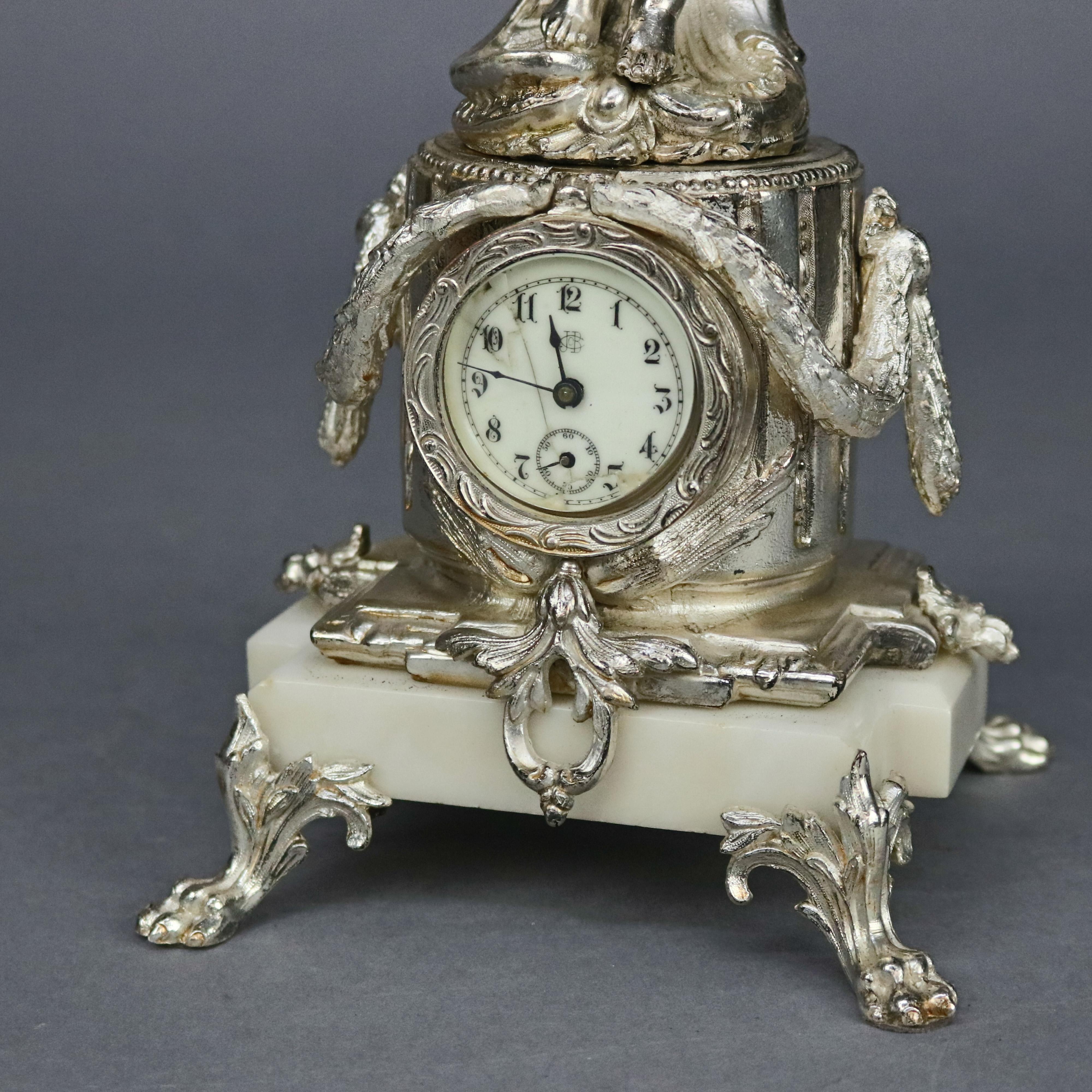 Neoclassical Jennings Silver Gilt and Marble Figural Cherub Clock, circa 1890 3