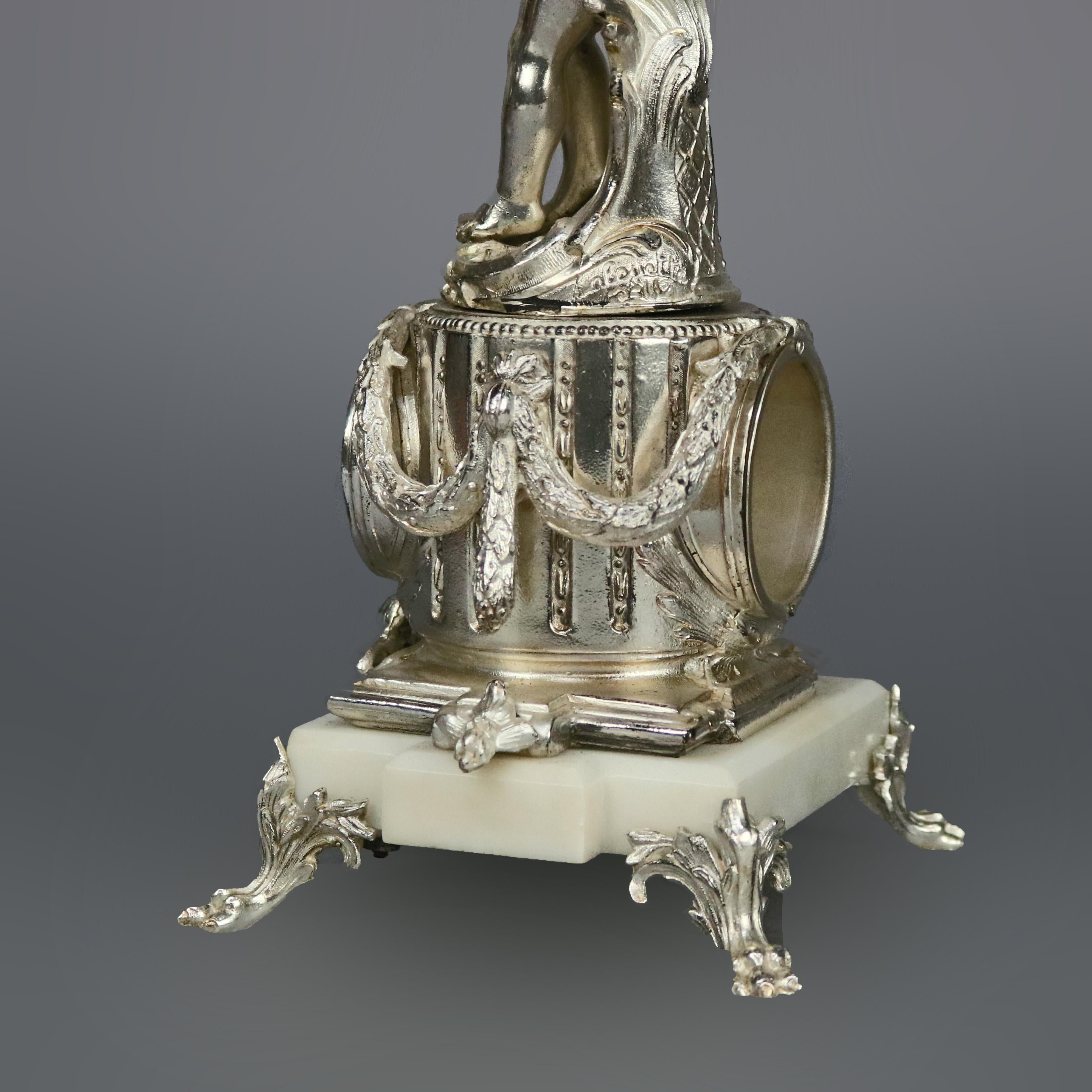 Neoclassical Jennings Silver Gilt and Marble Figural Cherub Clock, circa 1890 4