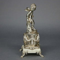 Neoclassical Jennings Silver Gilt and Marble Figural Cherub Clock, circa 1890