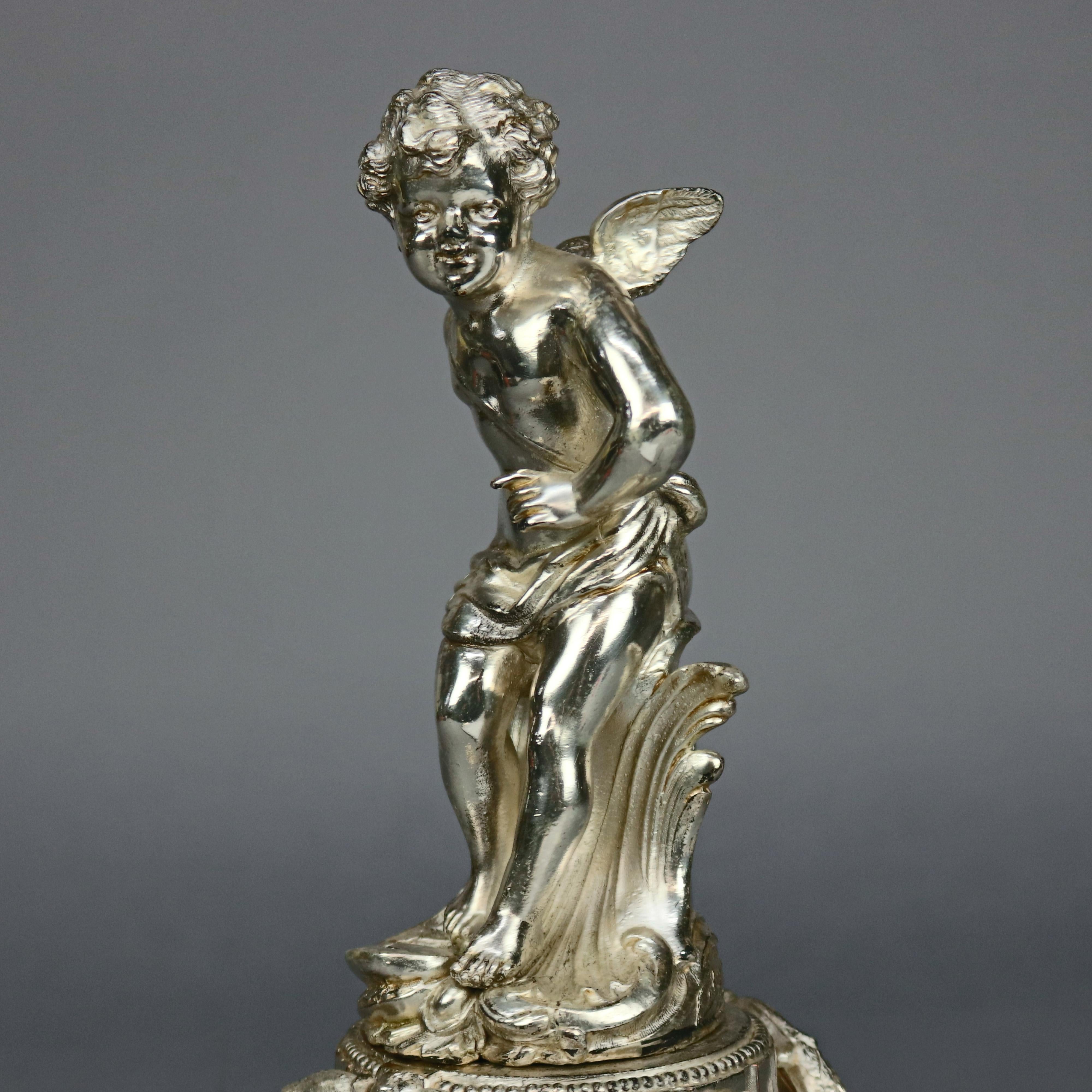 American Neoclassical Jennings Silver Gilt and Marble Figural Cherub Clock, circa 1890