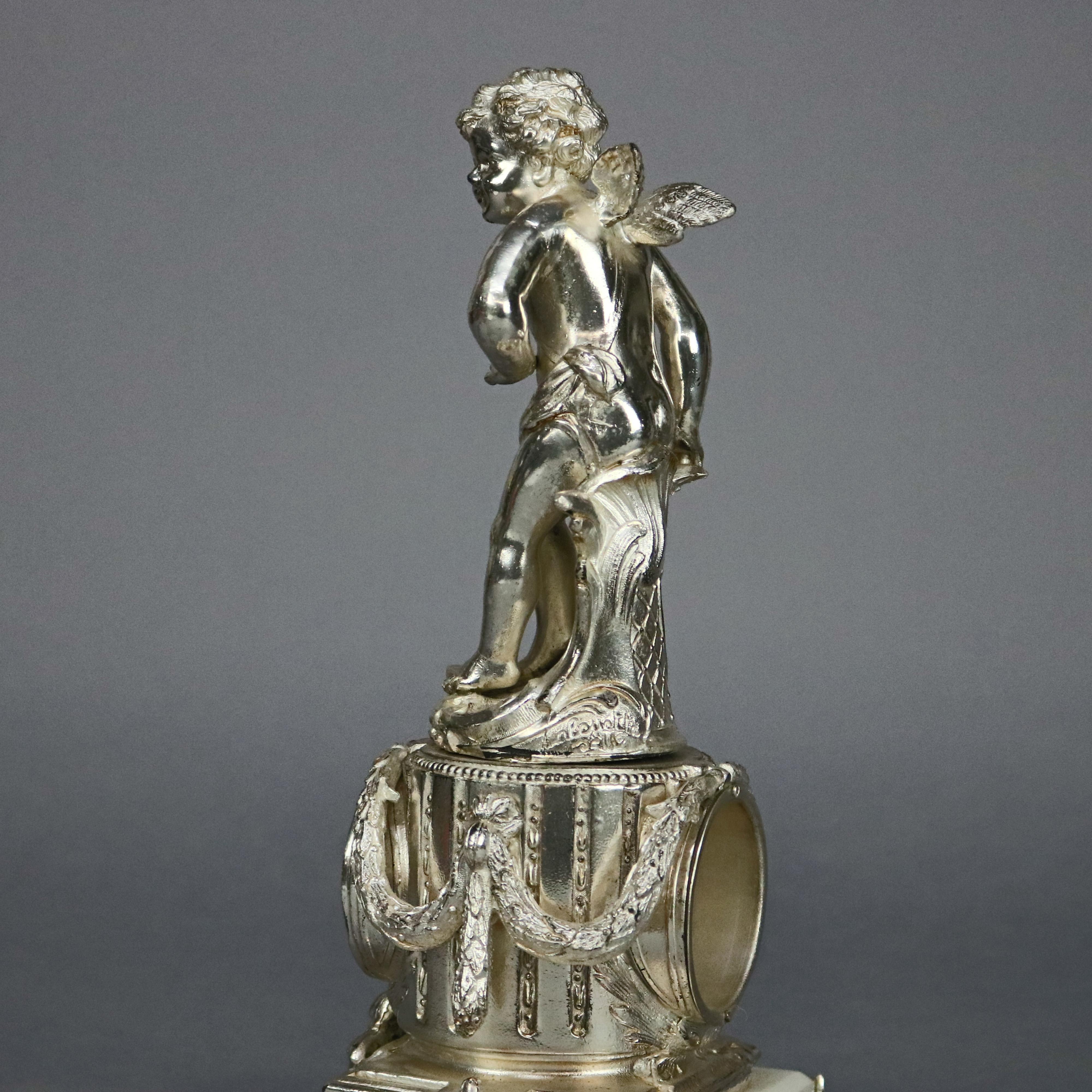 Cast Neoclassical Jennings Silver Gilt and Marble Figural Cherub Clock, circa 1890