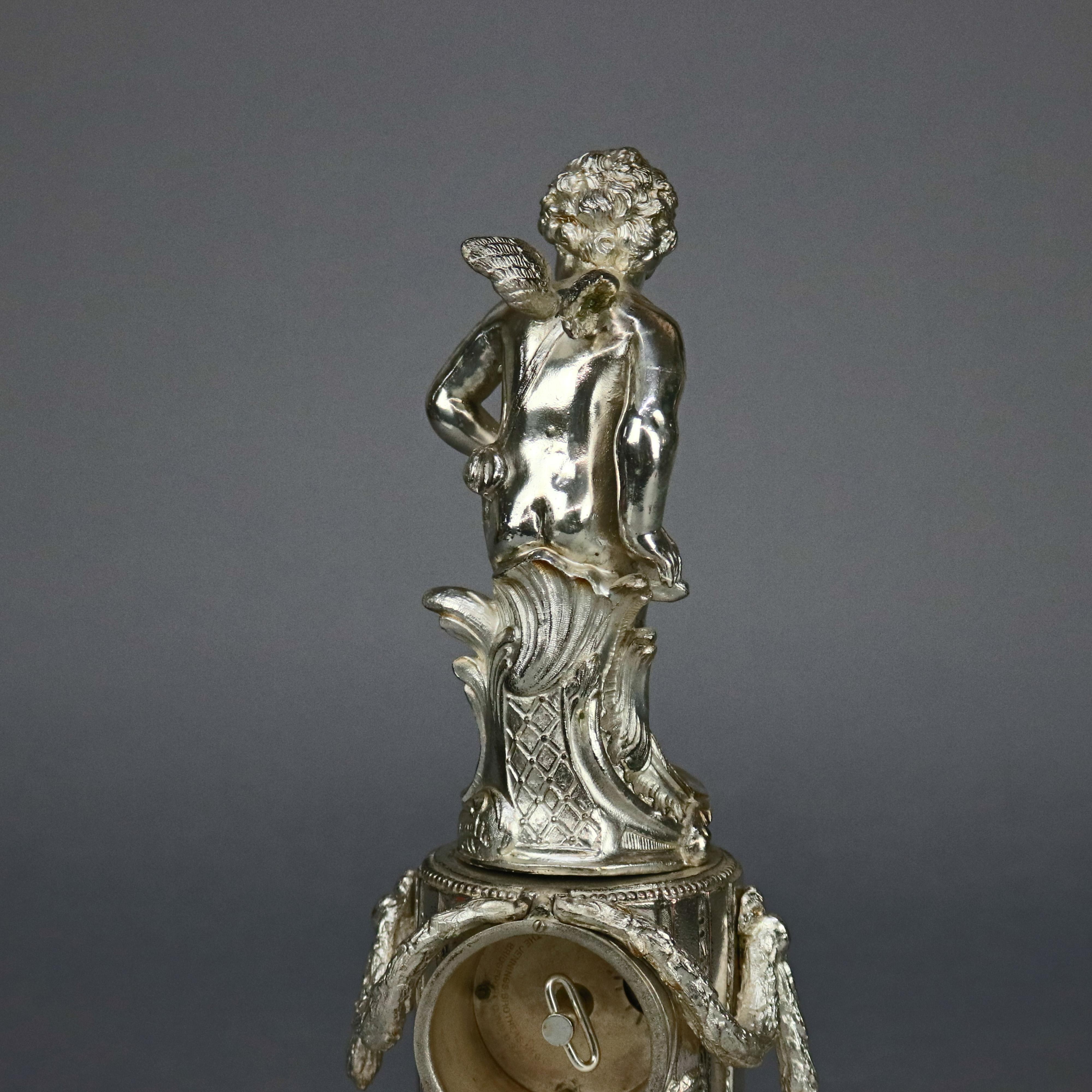 Neoclassical Jennings Silver Gilt and Marble Figural Cherub Clock, circa 1890 In Good Condition In Big Flats, NY