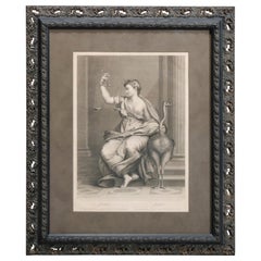 Antique Neoclassical Lithograph of "Justicia", Lady Justice and Ostrich