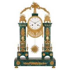 Antique Neoclassical Louis XVI Gilt Bronze and Malachite Clock