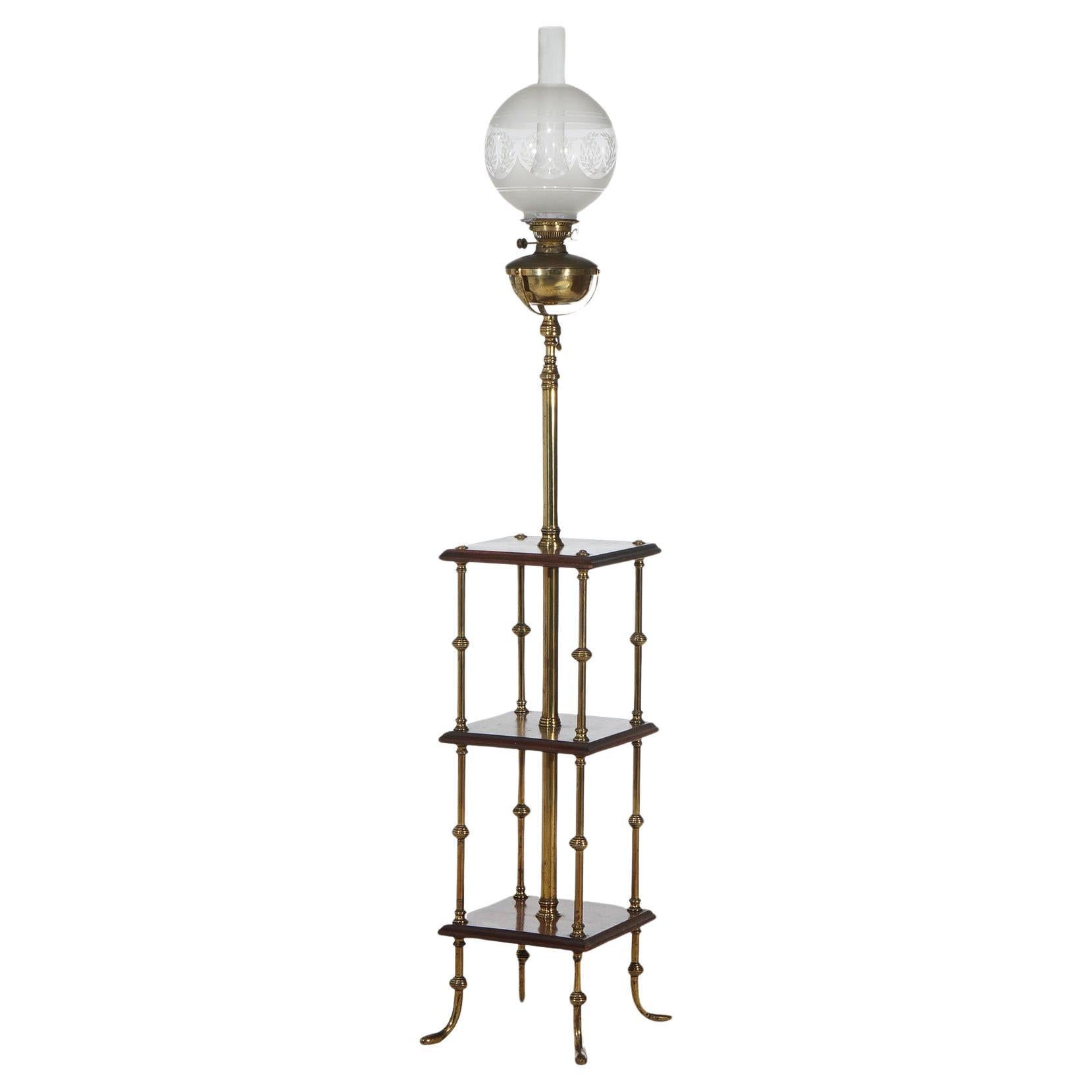 Antike neoklassizistische Klavier-Stehlampe aus Mahagoni und Messing, um 1890