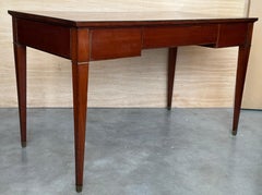 Antique Neoclassical Mahogany Writing Desk with Brass Inlays and Three Drawers