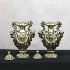 Neoclassical Maiden's Visage Covered Urns