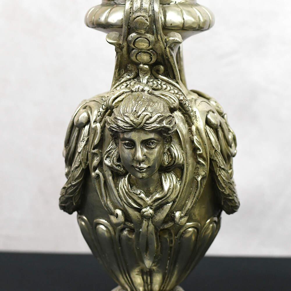 Cast Neoclassical Maiden's Visage Covered Urns For Sale