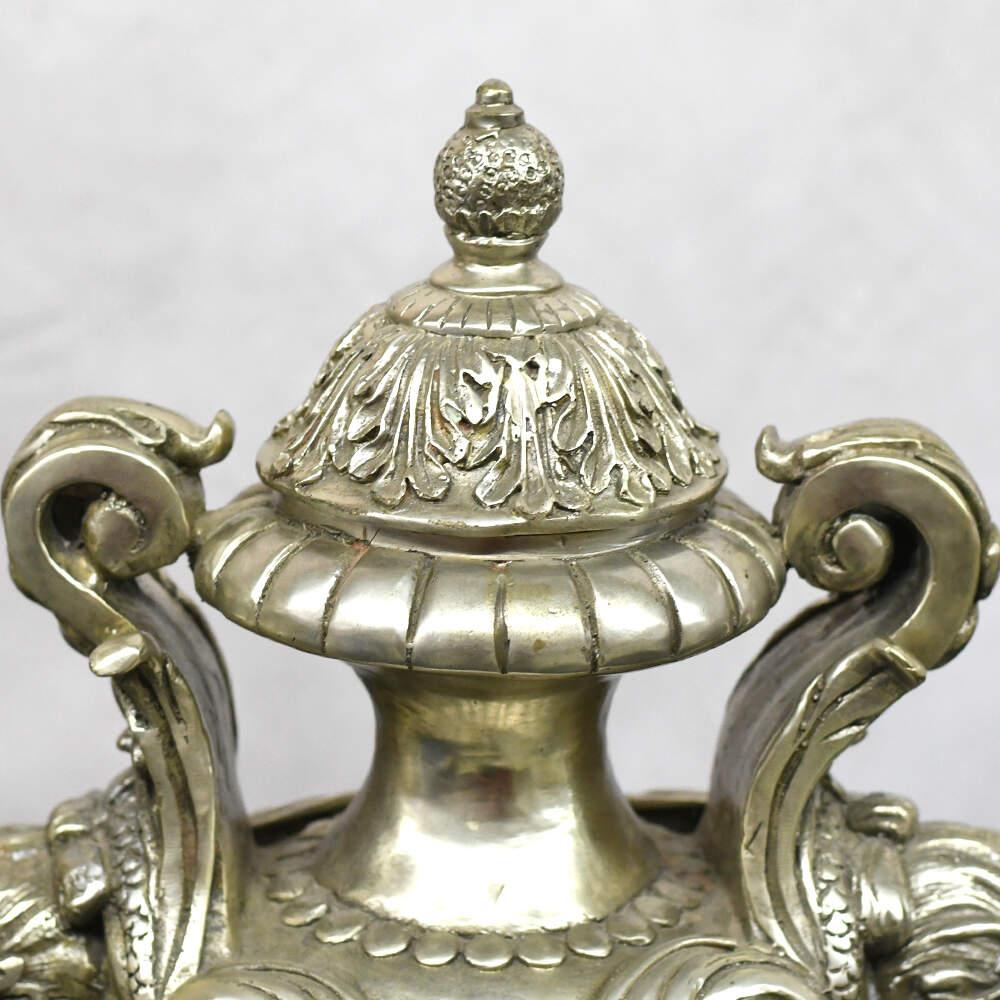 Metal Neoclassical Maiden's Visage Covered Urns For Sale
