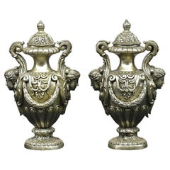 Neoclassical Maiden's Visage Covered Urns