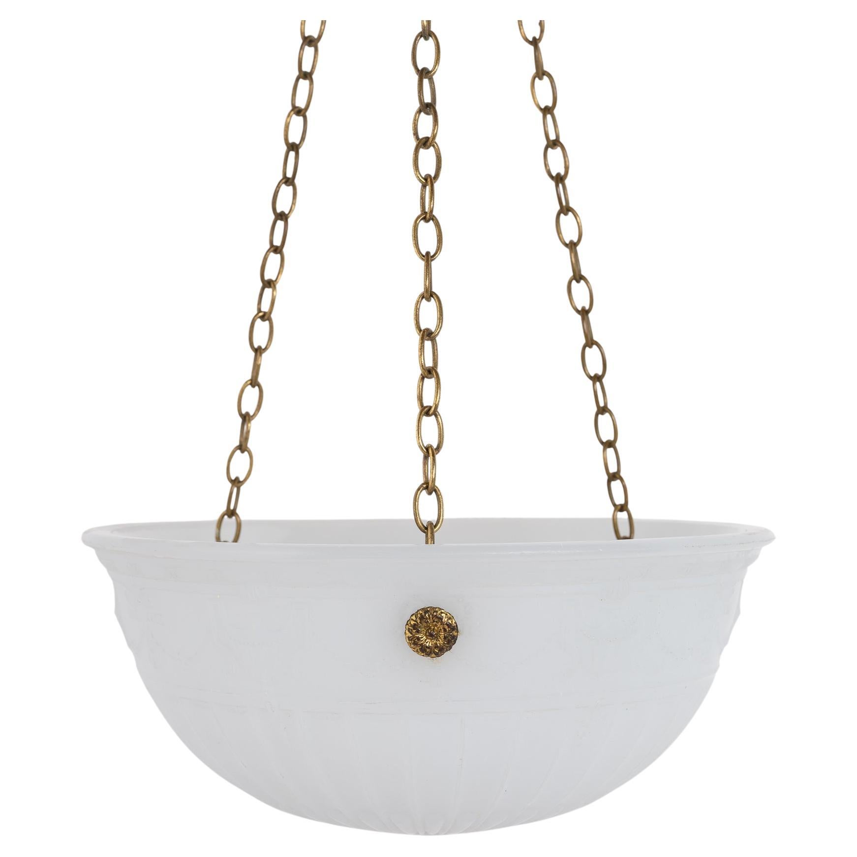 Antique Neoclassical Moonstone Glass Plafonnier Pendant
