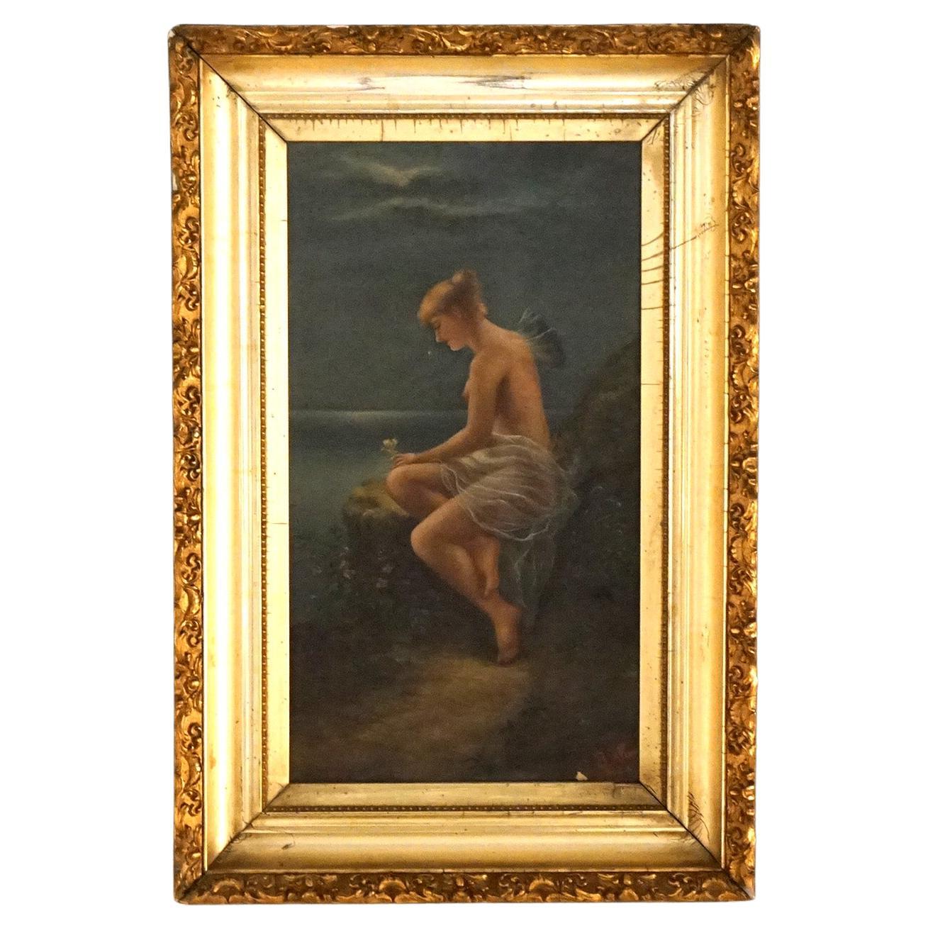 Antique Neoclassical Oil on Canvas Painting of a Fairy Signed by C. B. Allen For Sale