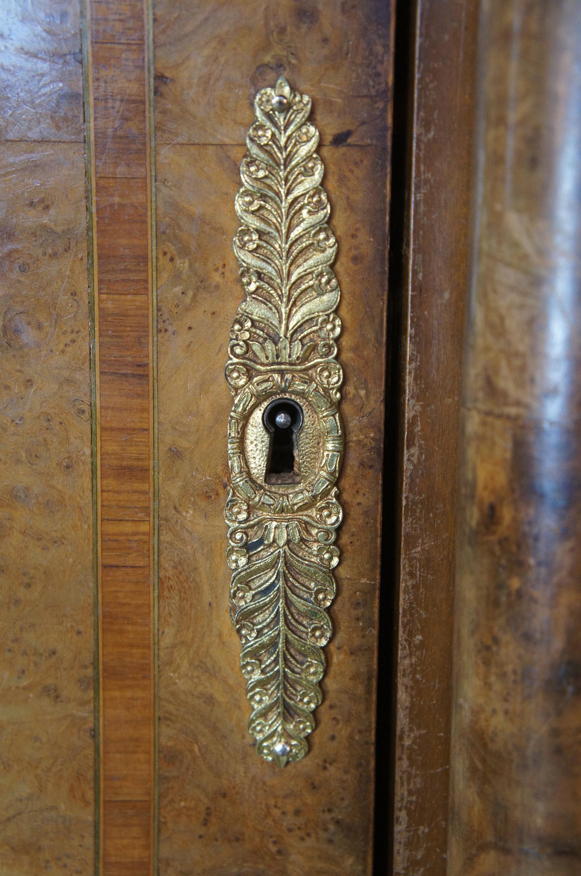 Antique Neoclassical Olive Burl Walnut Knockdown Armoire Wardrobe Mirror MOP 1