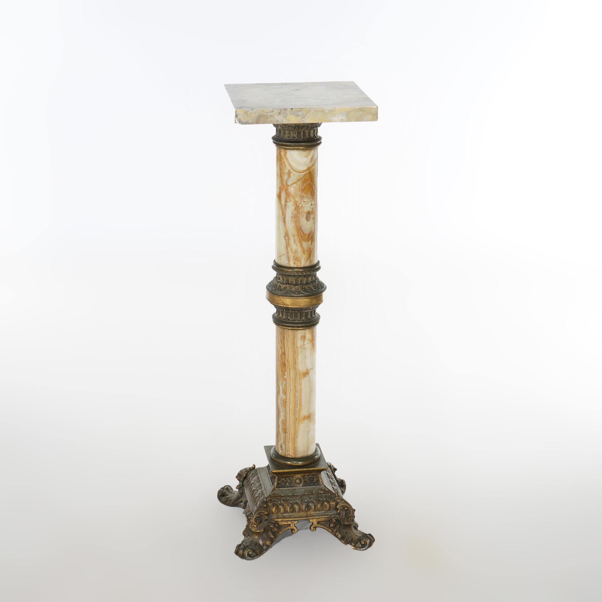 Antique Neoclassical Onyx & Bronze Sculpture Pedestal C1870 In Good Condition In Big Flats, NY