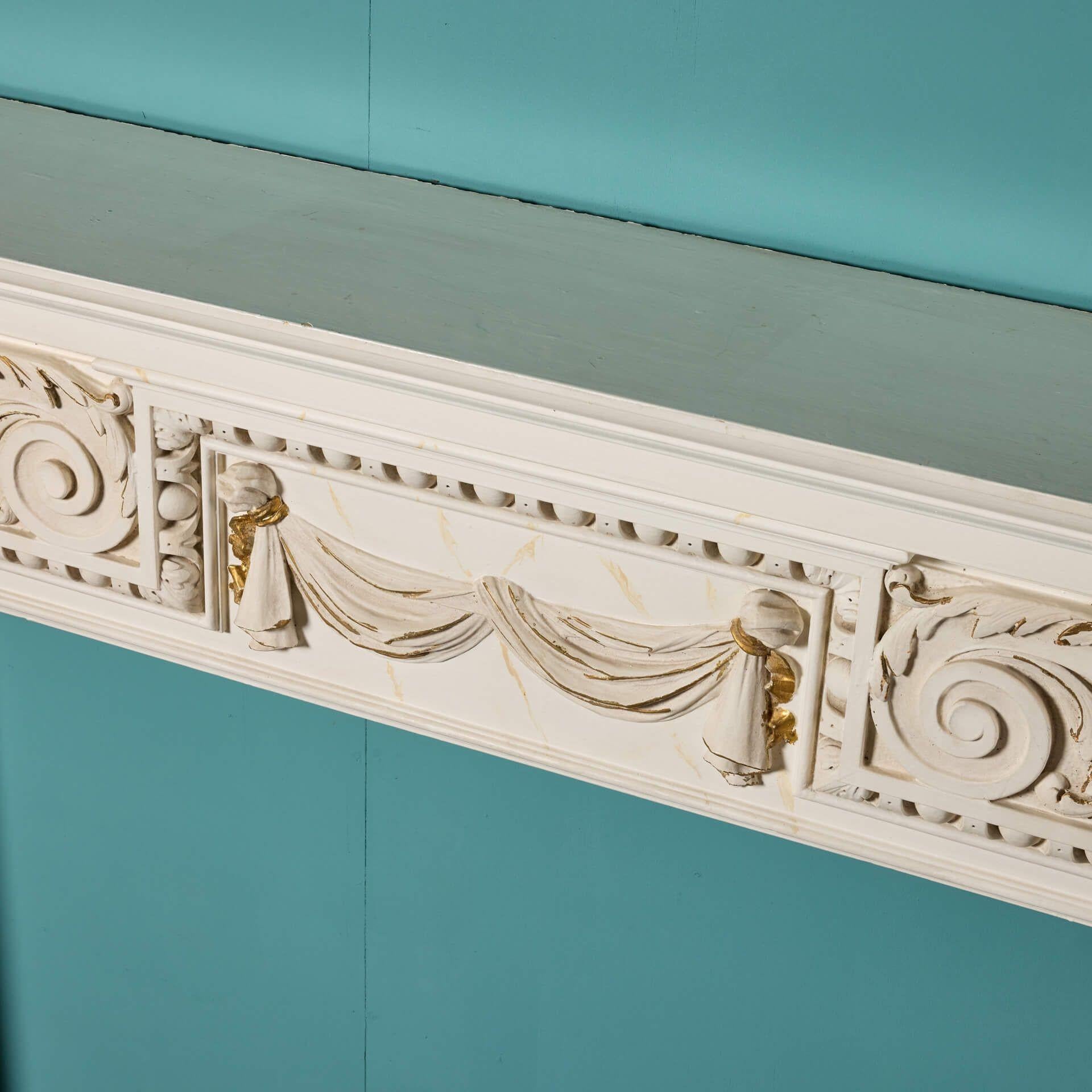 English Antique Neoclassical Painted Oak Fire Mantel For Sale