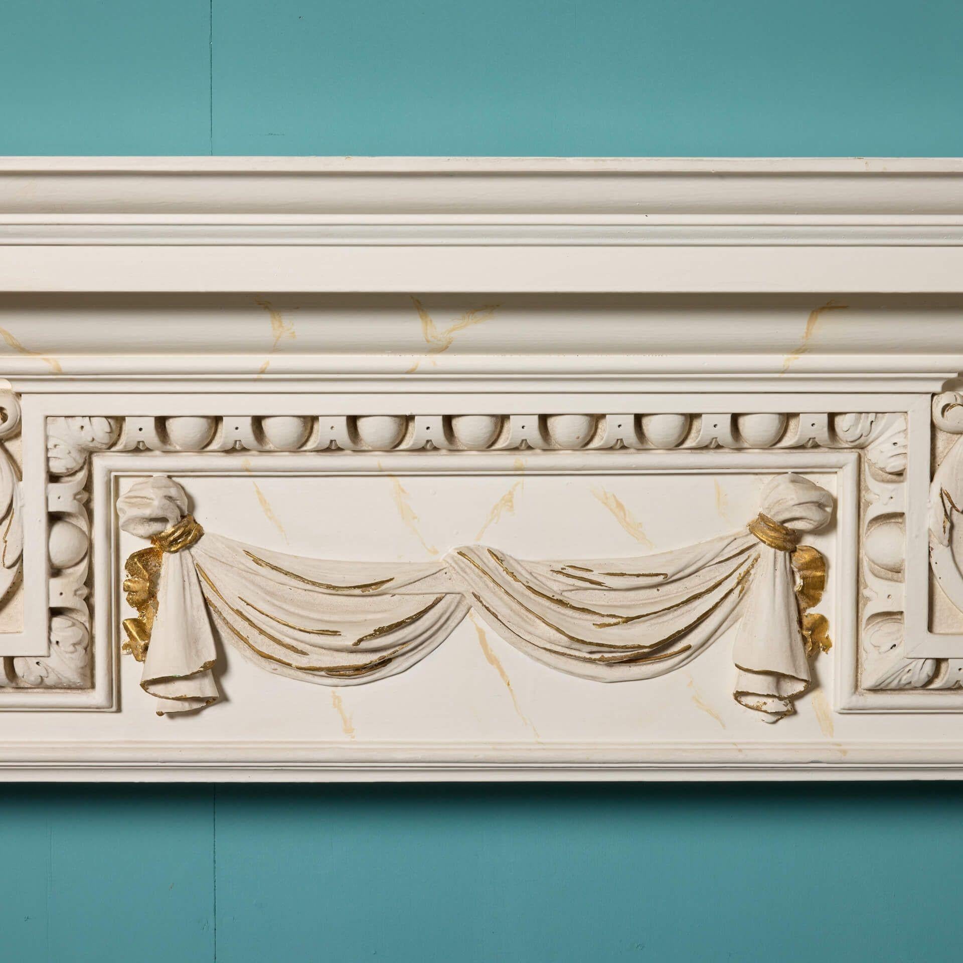 Antique Neoclassical Painted Oak Fire Mantel In Fair Condition For Sale In Wormelow, Herefordshire