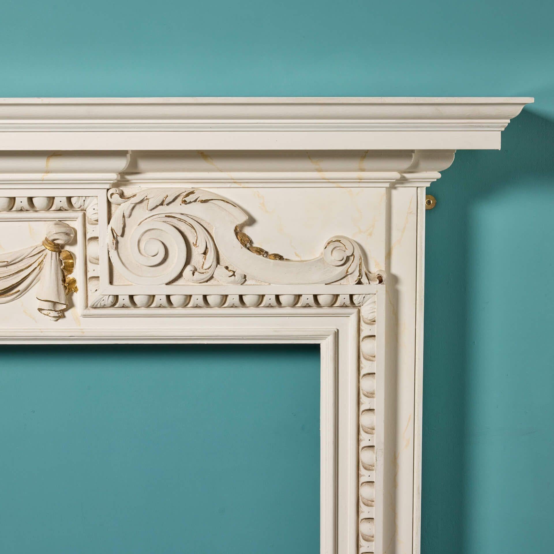 Wood Antique Neoclassical Painted Oak Fire Mantel For Sale