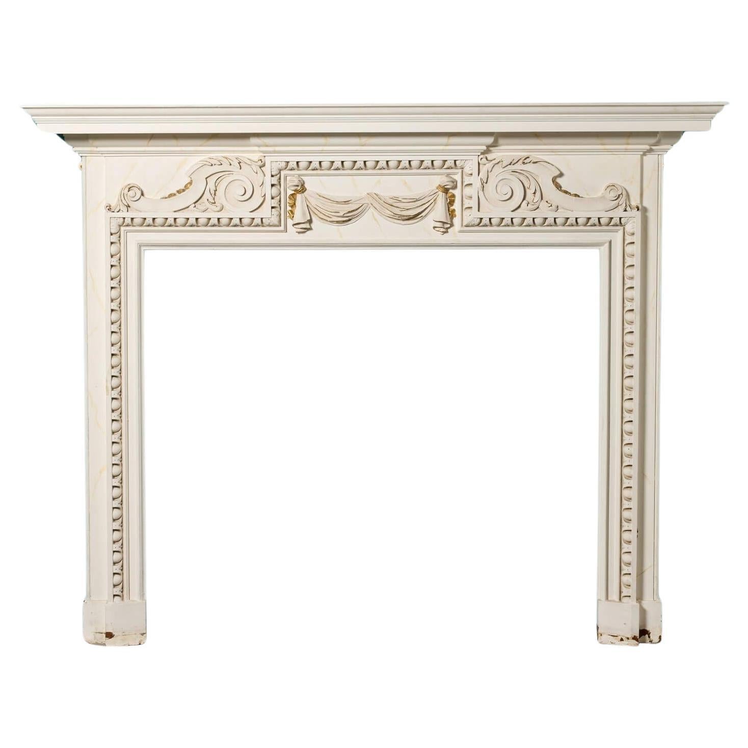 Antique Neoclassical Painted Oak Fire Mantel