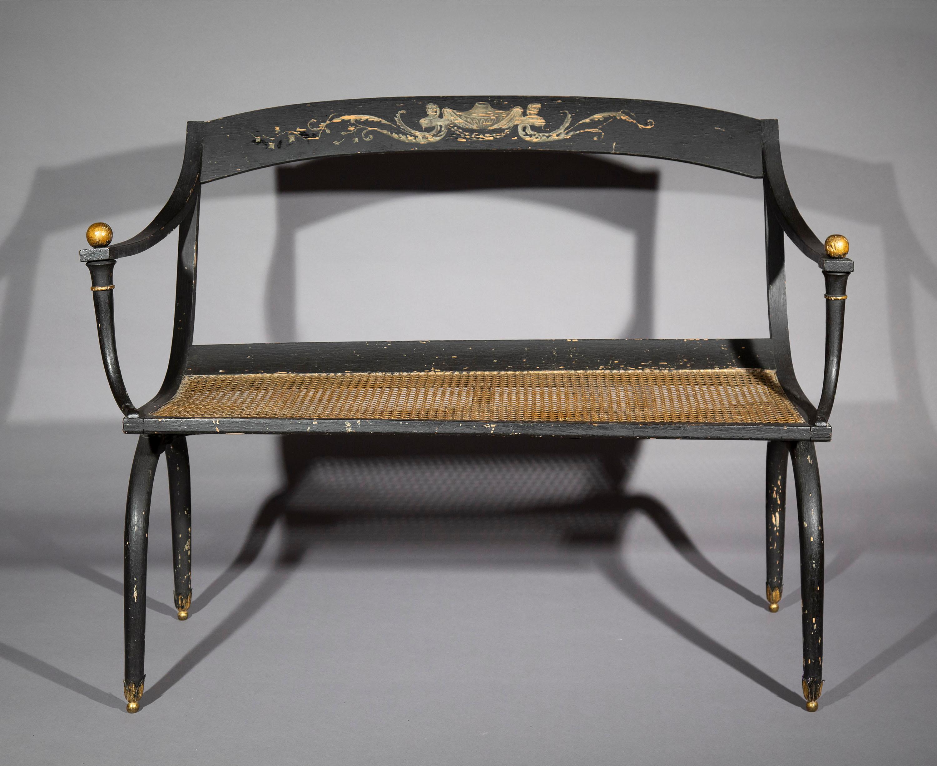 Antique Painted Bench or Settee, ex-Madeleine Castaing, after design by Chapuis In Good Condition For Sale In London, GB