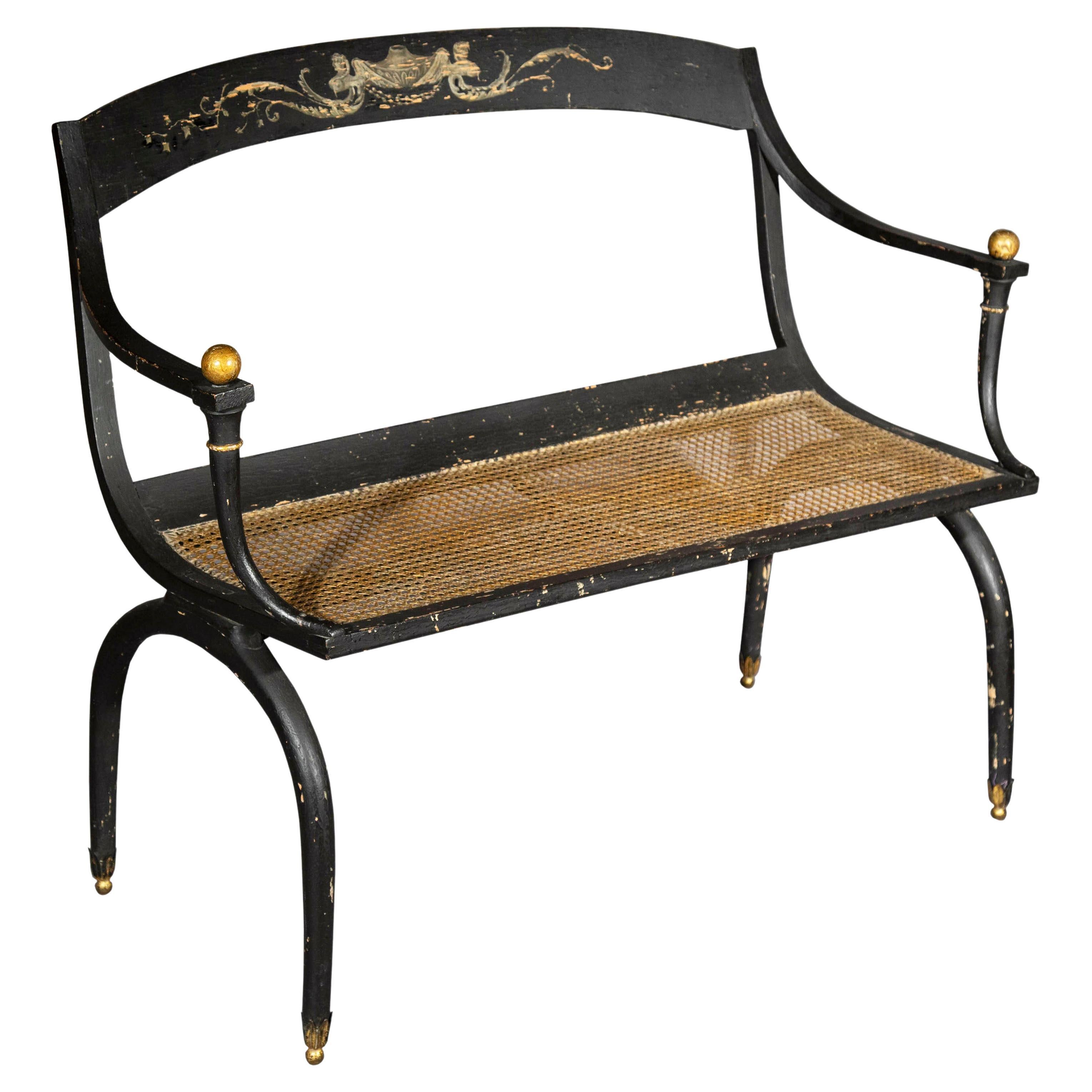 Antique Painted Bench or Settee, ex-Madeleine Castaing, after design by Chapuis For Sale