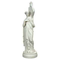 Antique Neoclassical Parian Figure of a Woman & Water Vessel, Circa 1890