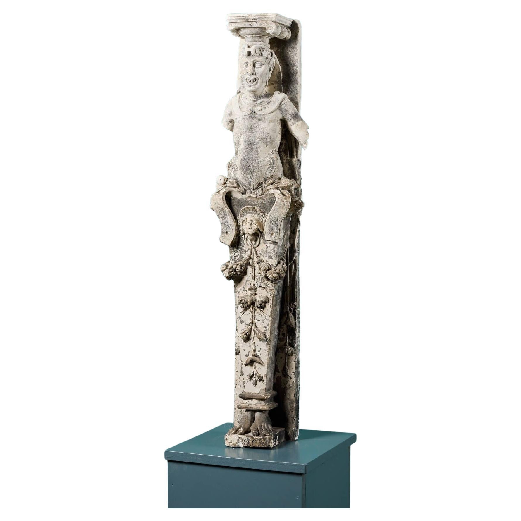 Antique Neoclassical Plaster Grotesque Herm Statue