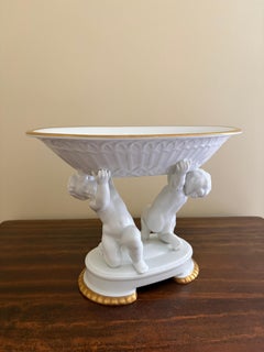 Antique Neoclassical Porcelain Compote with Figural Putti Supports and Gilt