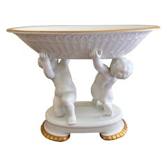 Antique Neoclassical Porcelain Compote with Figural Putti Supports and Gilt