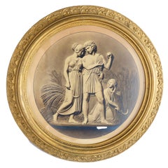 Antique Neoclassical Print of Figures in Gold Giltwood Frame, circa 1880