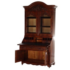 Antique Neoclassical Renaissance Revival Flame Mahogany Drop Front Secretary