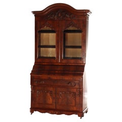 Antique Neoclassical Renaissance Revival Flame Mahogany Drop Front Secretary