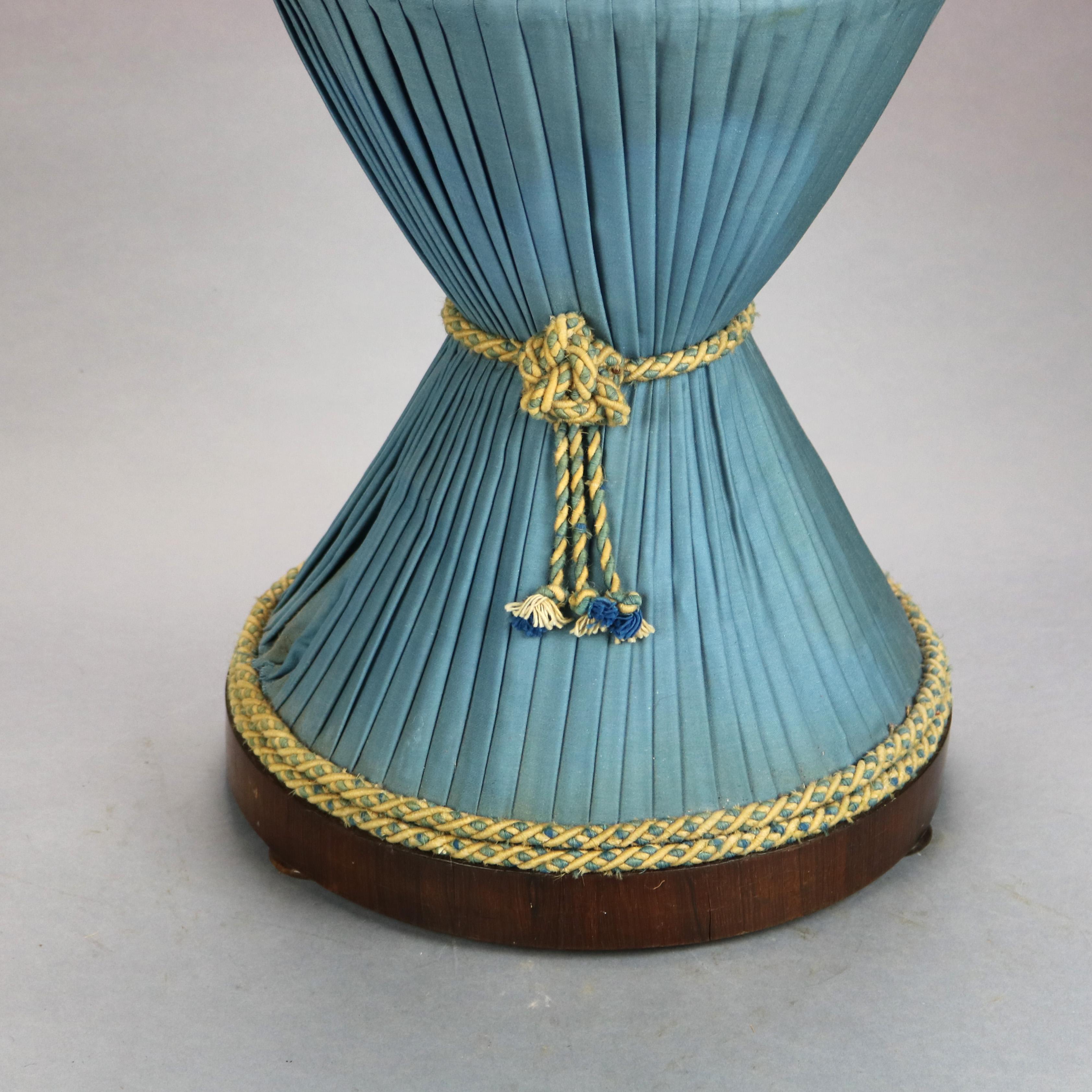 19th Century Antique Neoclassical Rosewood & Needlepoint Hour Glass Vanity Seat Ottoman c1870