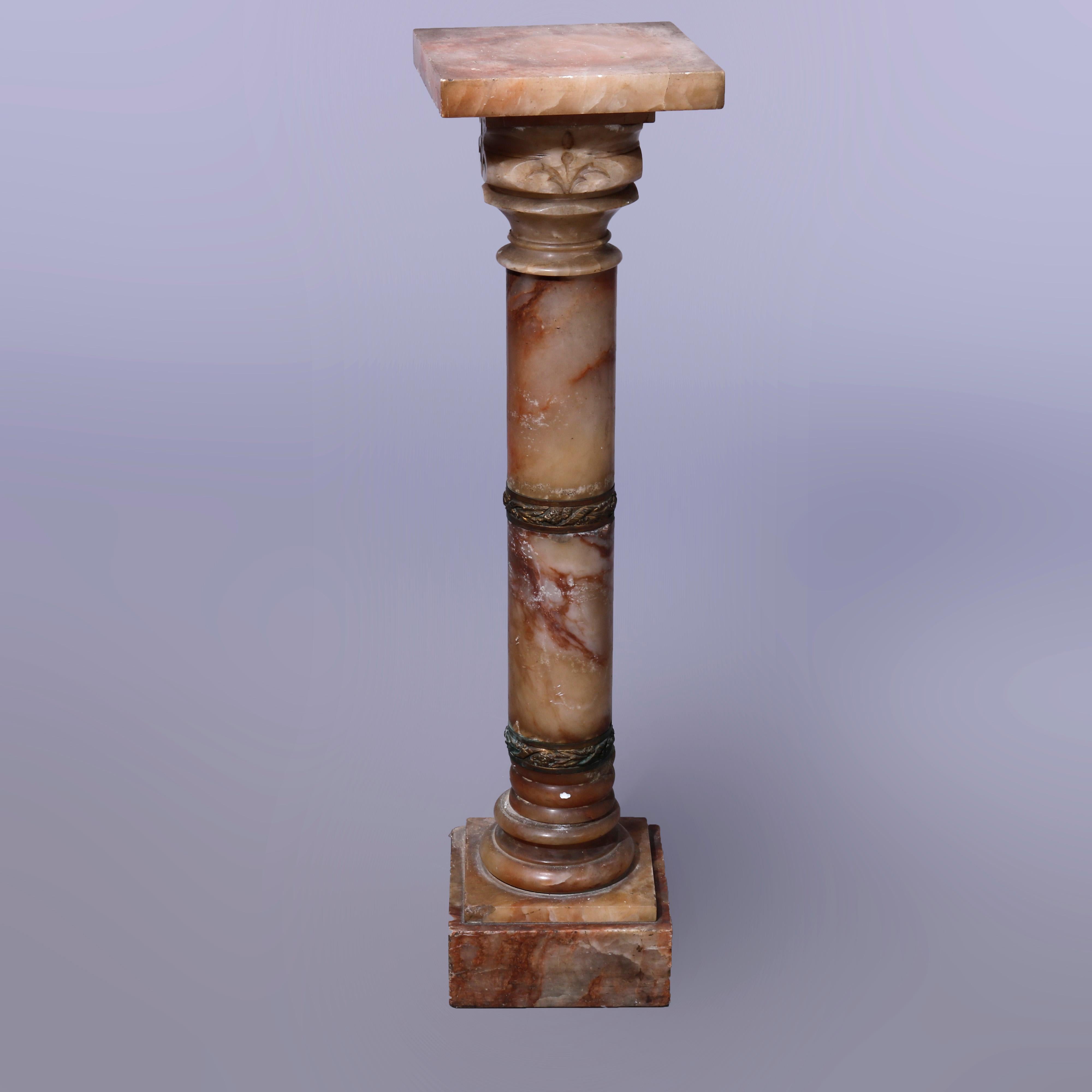 European Antique Neoclassical Rouge Onyx Sculpture Display Pedestal, Bronze Mounts, c1890 For Sale