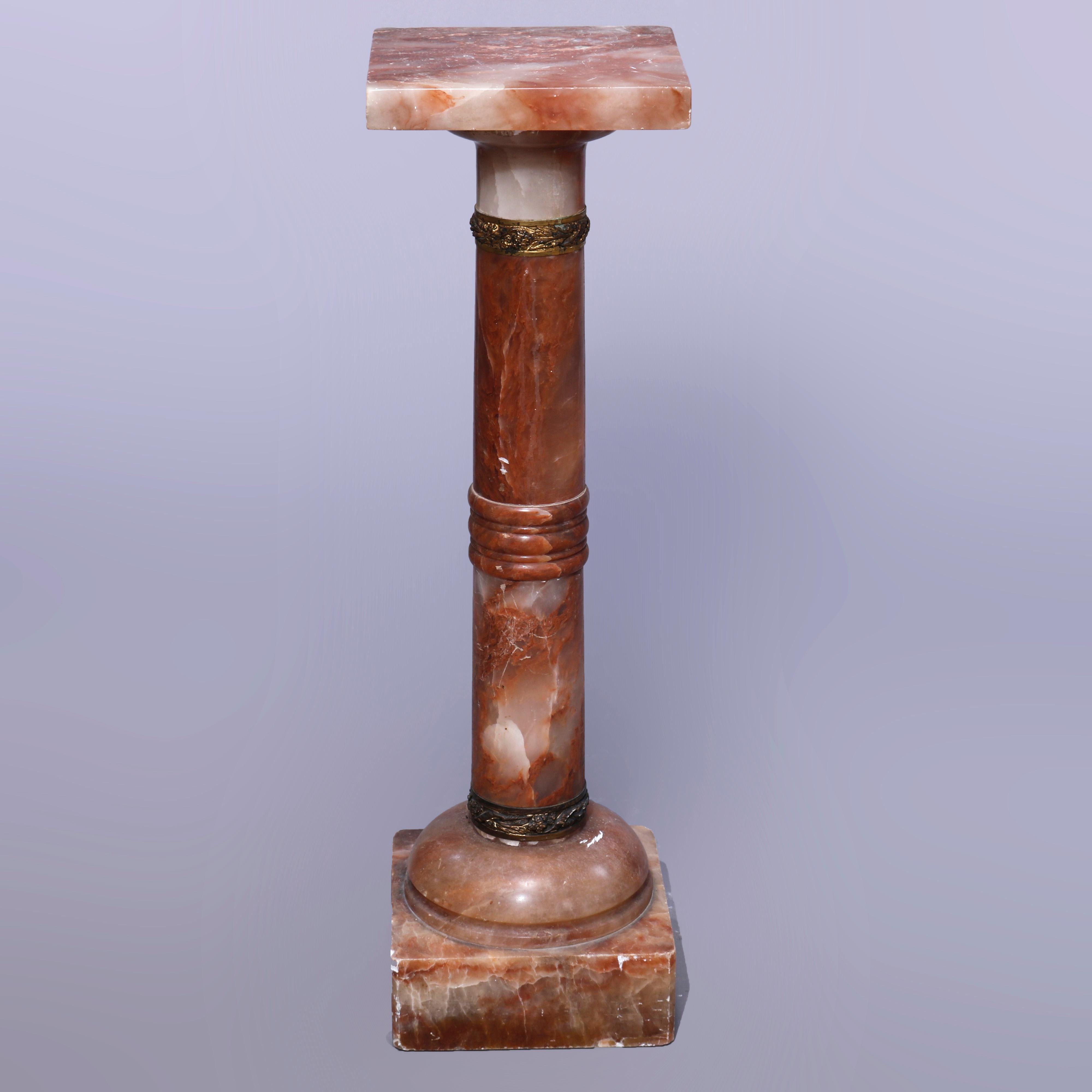 Cast Antique Neoclassical Rouge Onyx Sculpture Display Pedestal, Bronze Mounts, c1890 For Sale