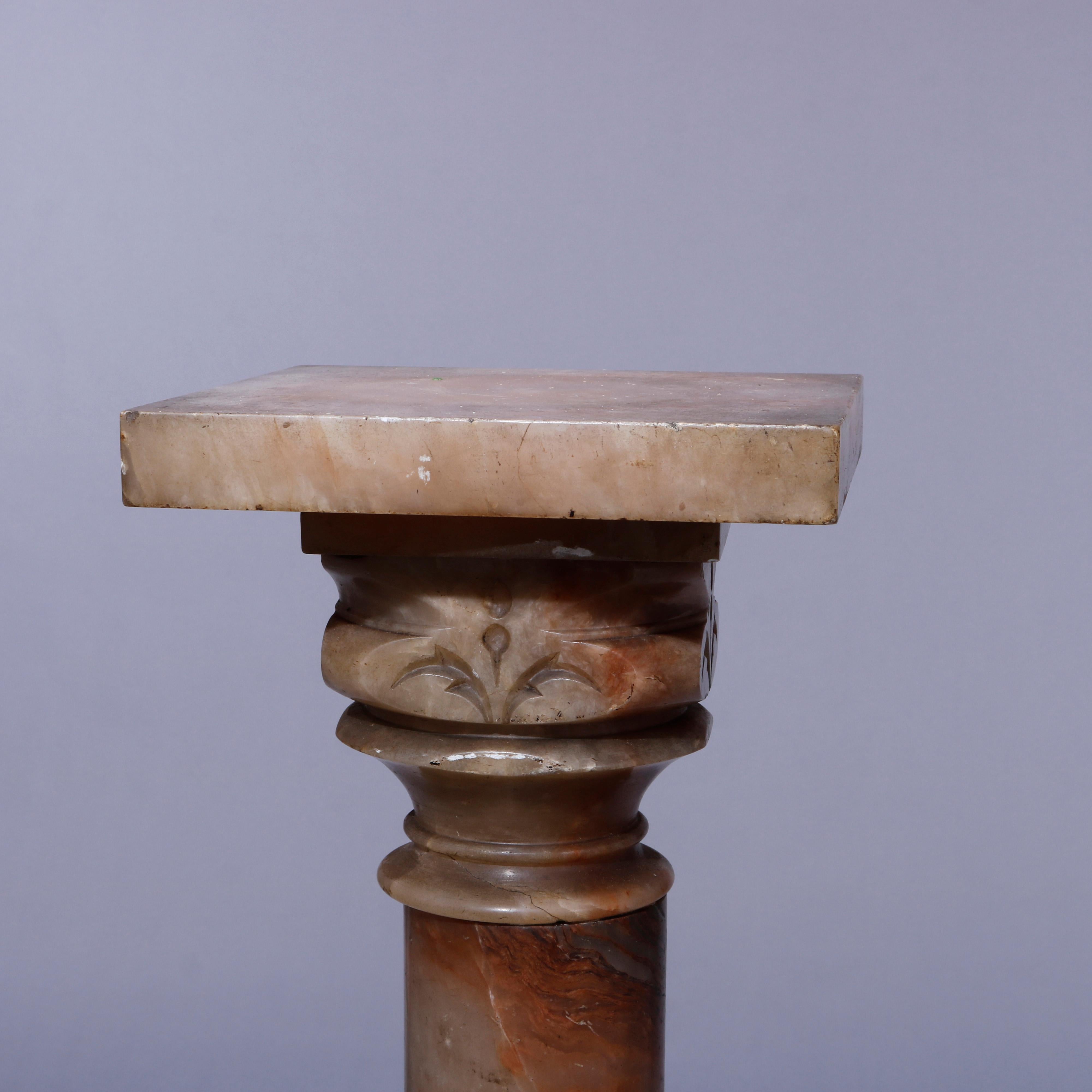 Antique Neoclassical Rouge Onyx Sculpture Display Pedestal, Bronze Mounts, c1890 In Good Condition For Sale In Big Flats, NY
