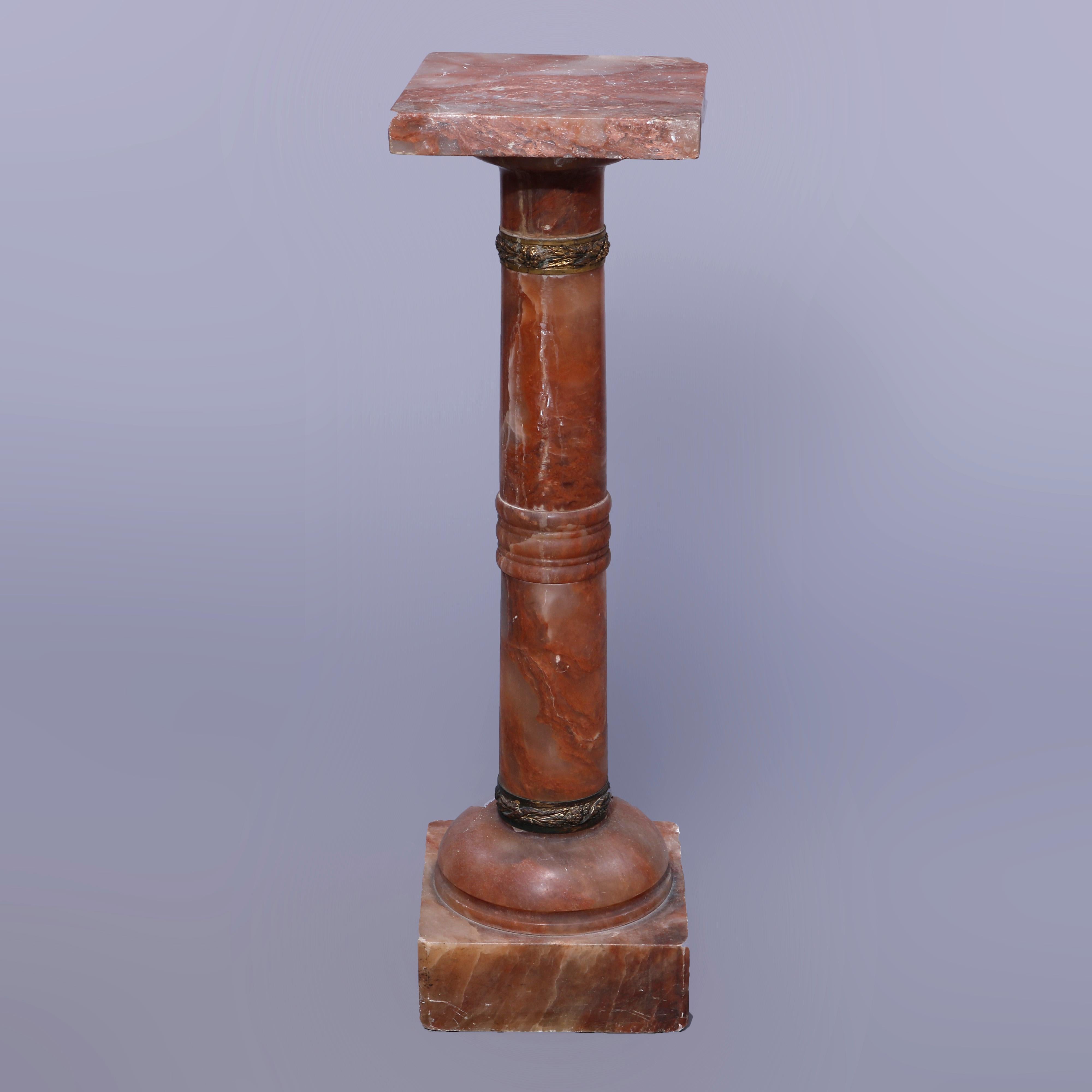 Antique Neoclassical Rouge Onyx Sculpture Display Pedestal, Bronze Mounts, c1890 In Good Condition For Sale In Big Flats, NY