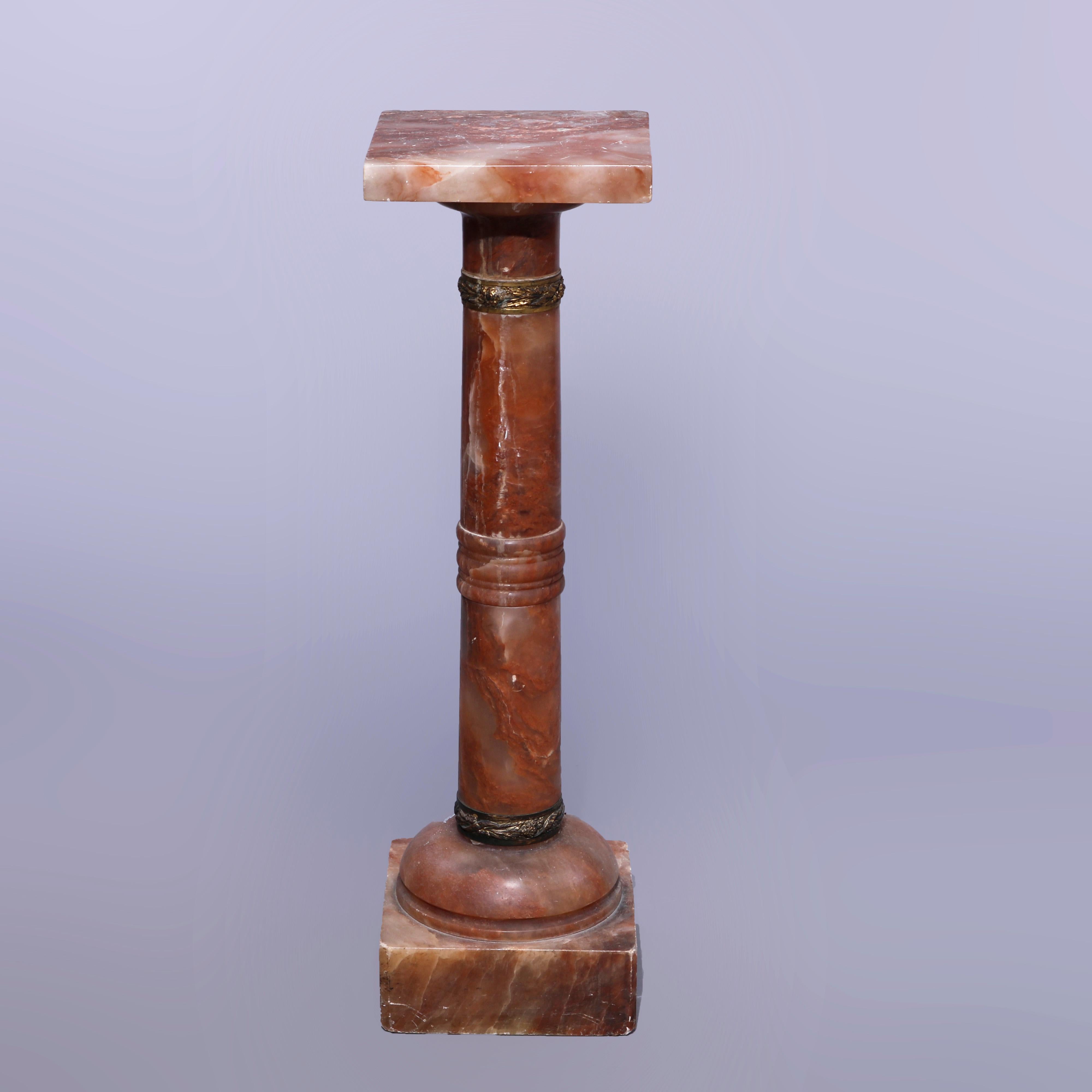 19th Century Antique Neoclassical Rouge Onyx Sculpture Display Pedestal, Bronze Mounts, c1890 For Sale