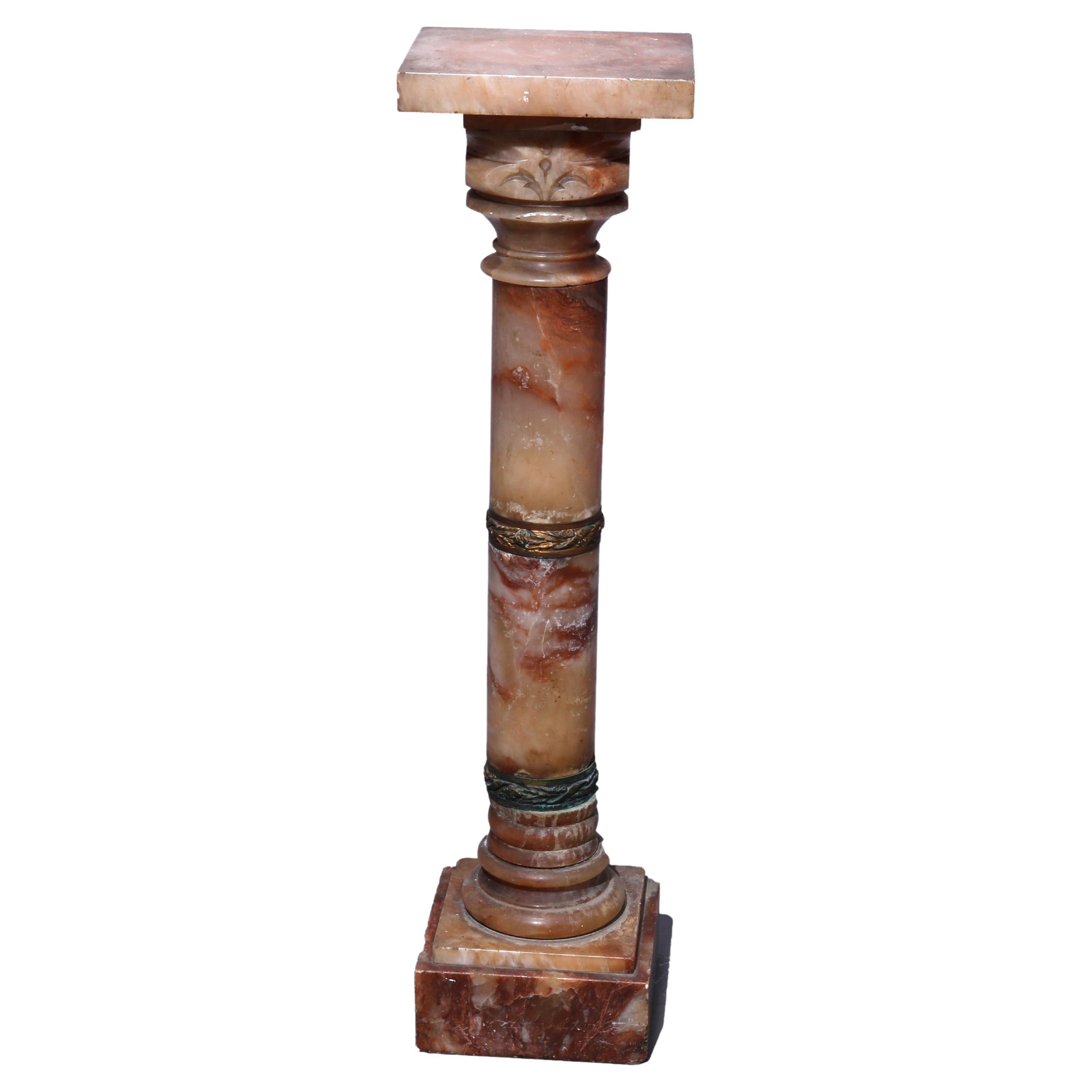 Antique Neoclassical Rouge Onyx Sculpture Display Pedestal, Bronze Mounts, c1890