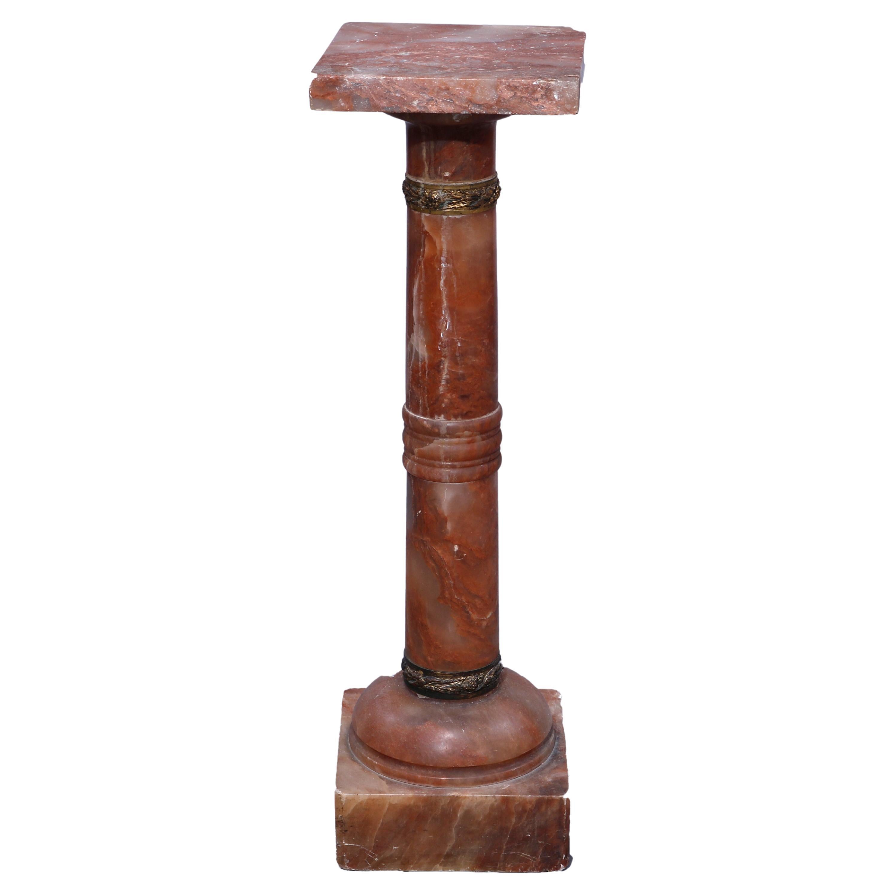 Antique Neoclassical Rouge Onyx Sculpture Display Pedestal, Bronze Mounts, c1890 For Sale