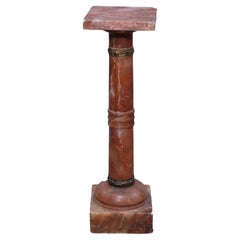 Antiguo pedestal neoclásico de exhibición de esculturas de ónice rojo, monturas de bronce, c1890