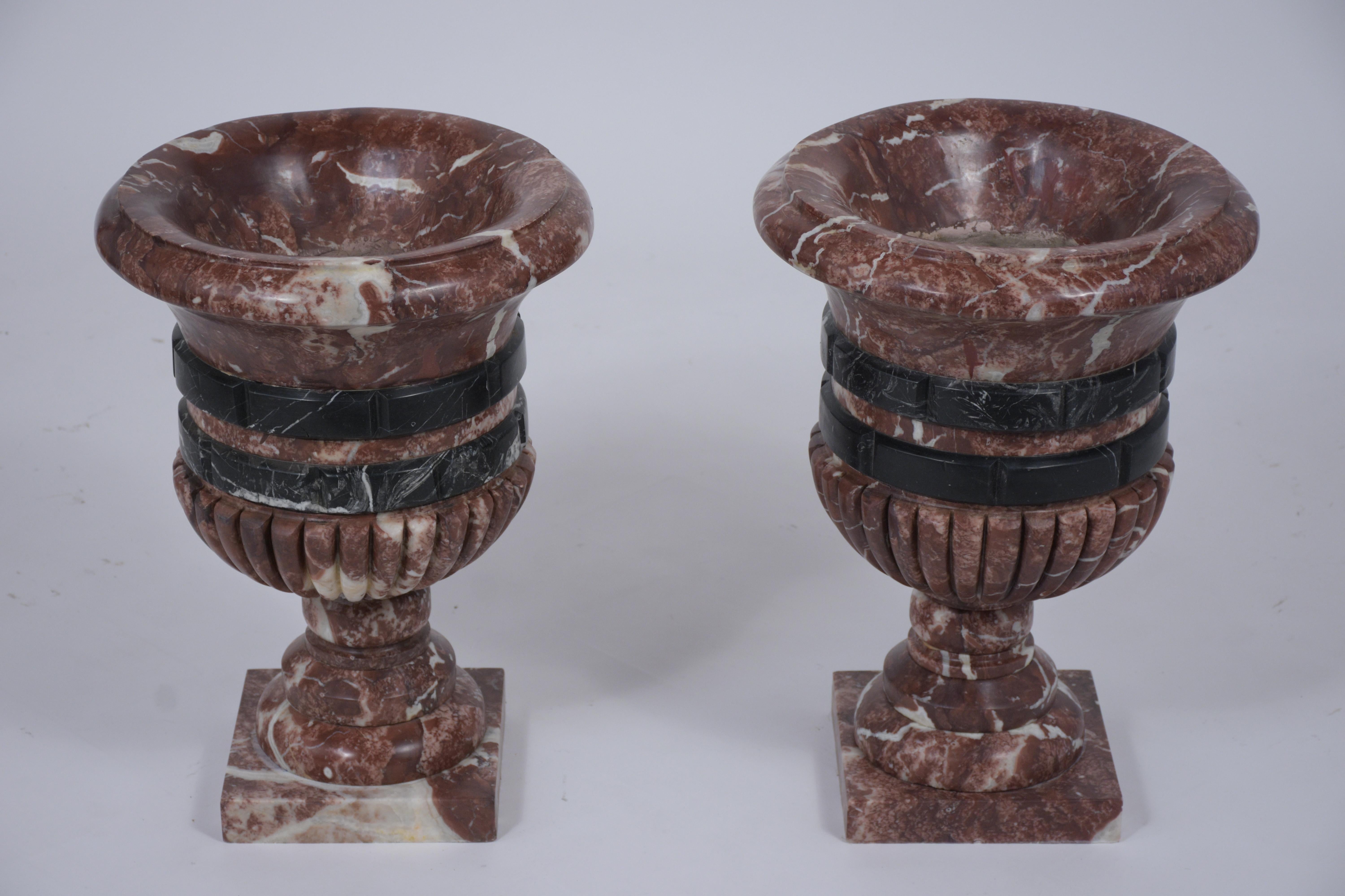 Neoclassical Pair of French Rouge Marble Garden Urns