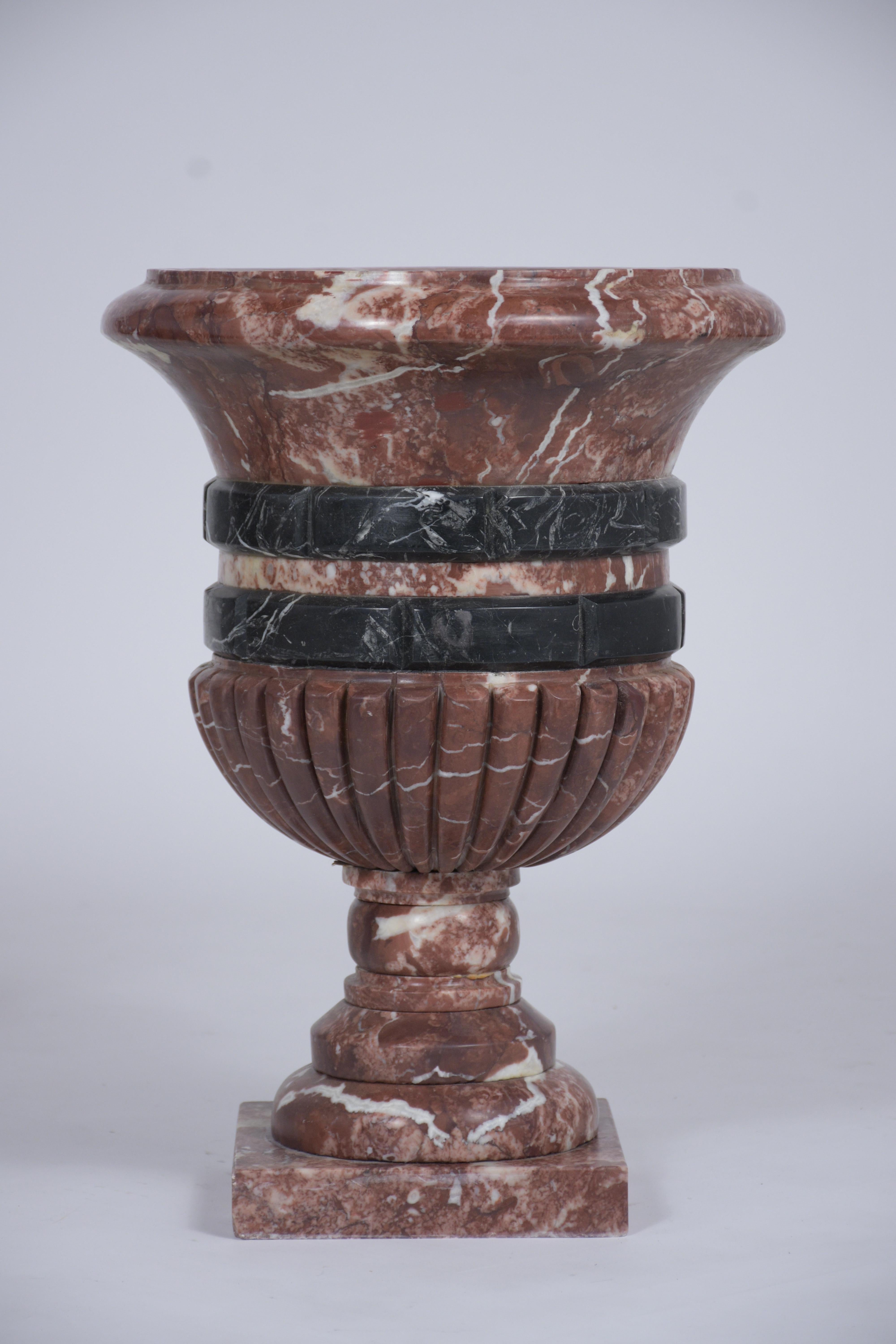 19th Century Pair of French Rouge Marble Garden Urns