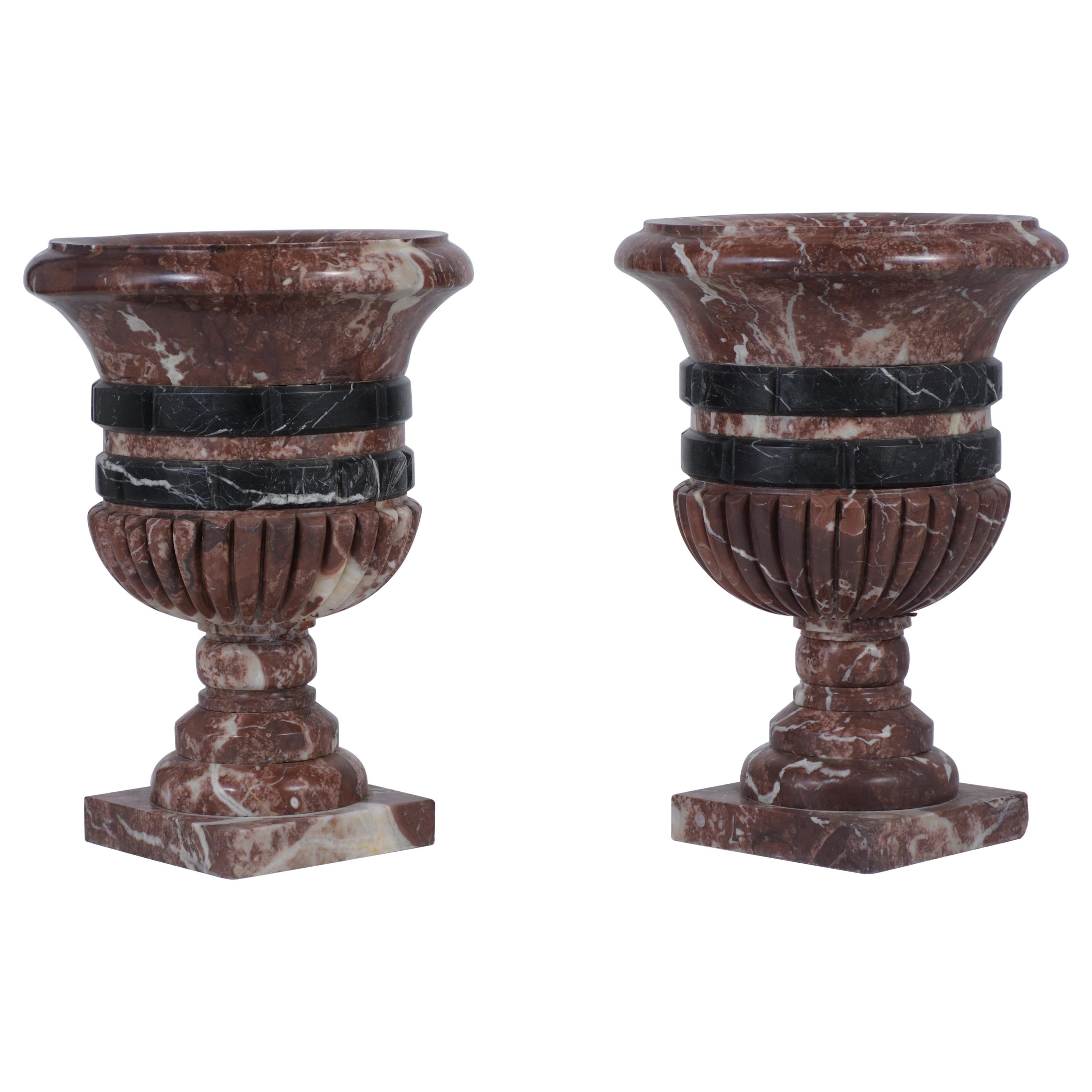 Pair of French Rouge Marble Garden Urns