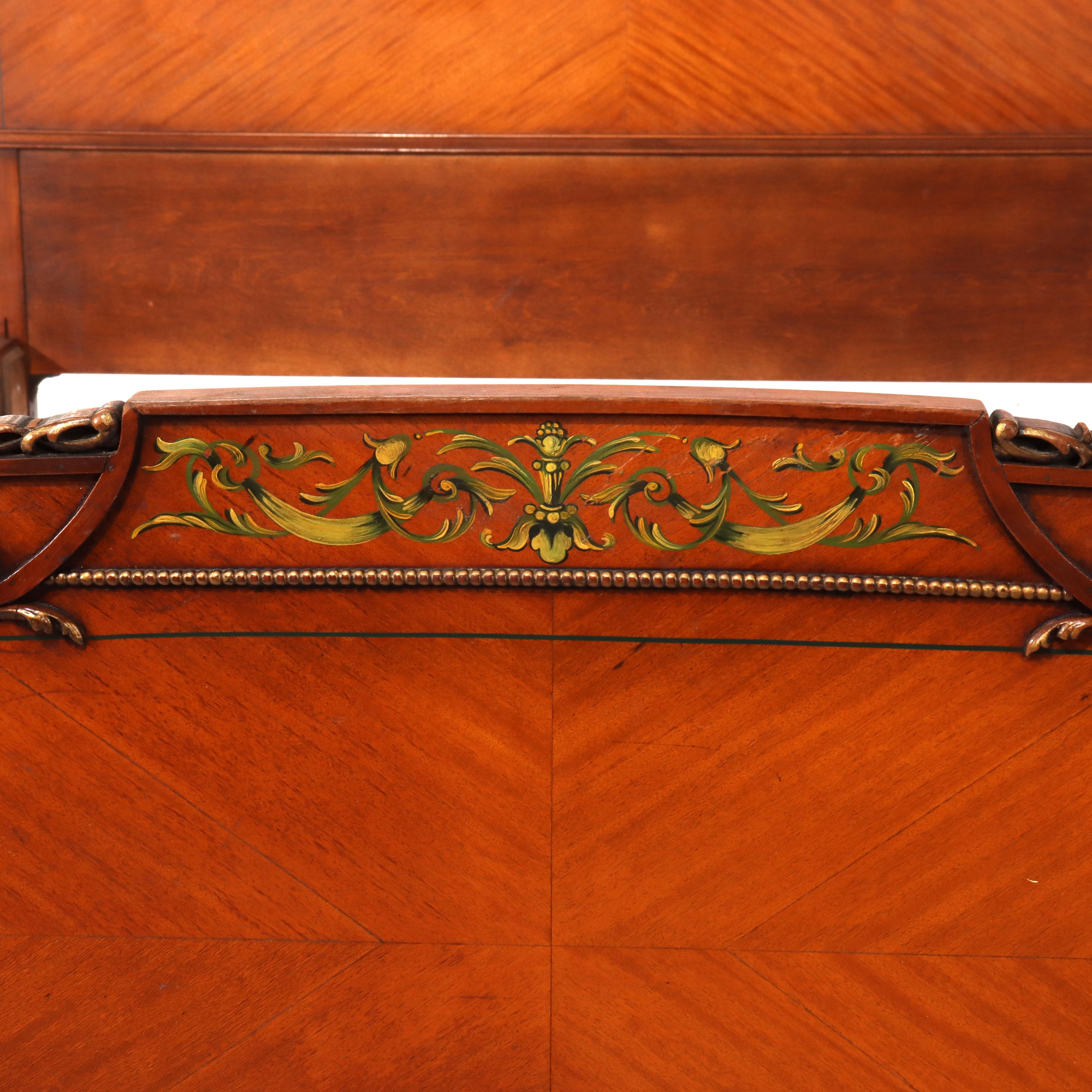 Antico letto matrimoniale neoclassico in legno di raso con volute dipinte a mano c1930 In condizioni buone in vendita a Big Flats, NY