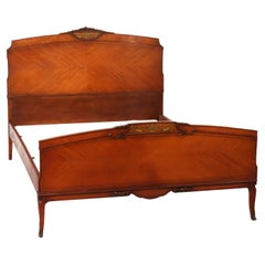 Antique Neoclassical Satinwood Double Bed With Hand Painted Swags c1930